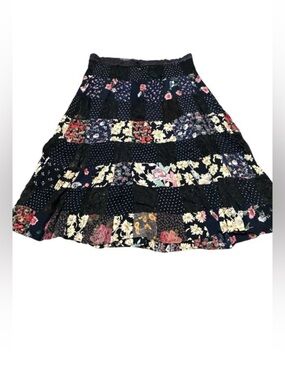 Vintage Patchwork Maxi Skirt Floral Polka dot Lace Boho Festival Gypsy Size L